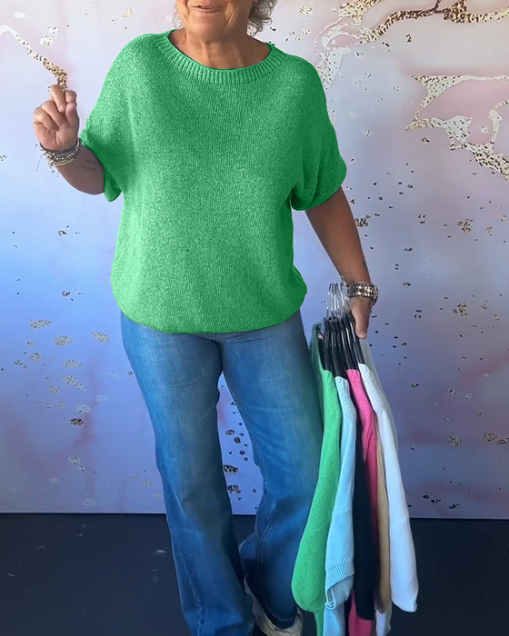 Casual lös enfärgad tröja med rund hals