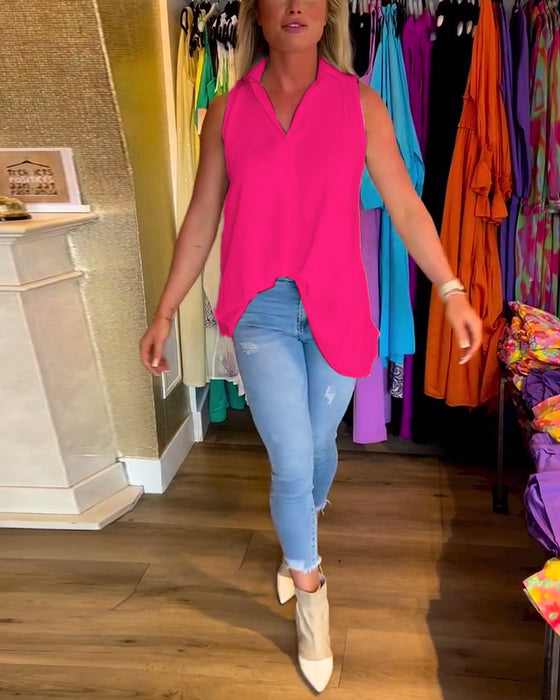 Ärmlös topp med volanger och slag