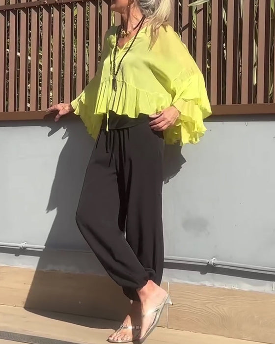 Blus Ruffle Fladdermusärm Fladdermusärm