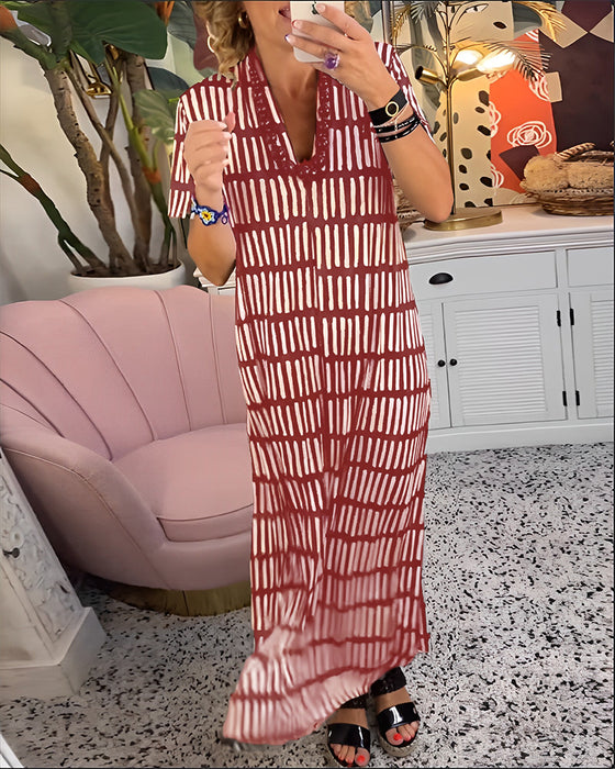 Tryckt kortärmad lång avslappnad klänning