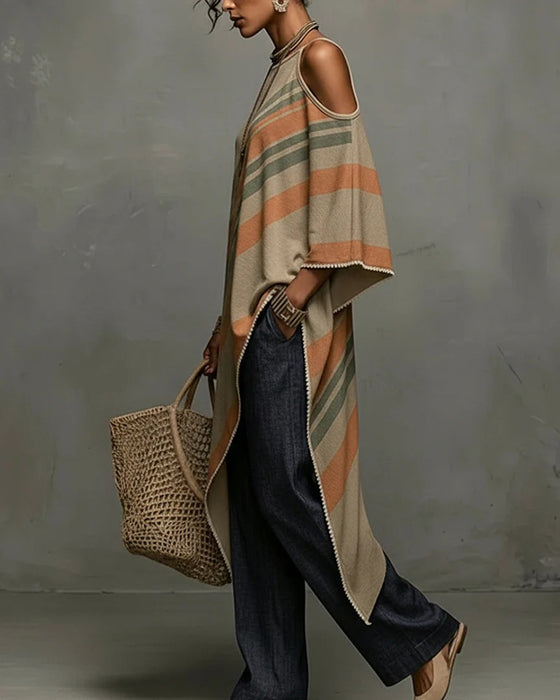 Blus Randig Halter Av-Axel Asymmetrisk