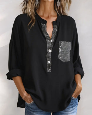 Casual Topp Paljett Patchwork Lös