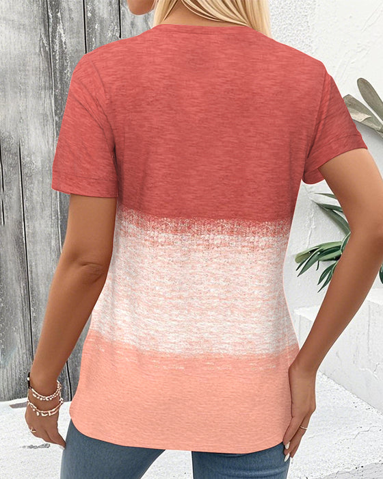 Blus Rund hals Kontrast Kortärmad