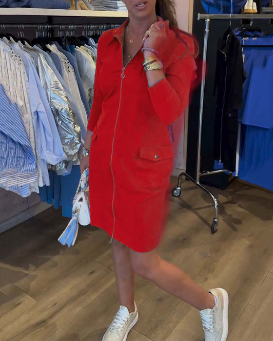 Klänning Slag Enfärgad Dragkedja Lång Ärm