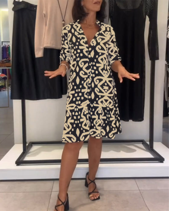 Klänning V-Ringning Elegant Tryckt