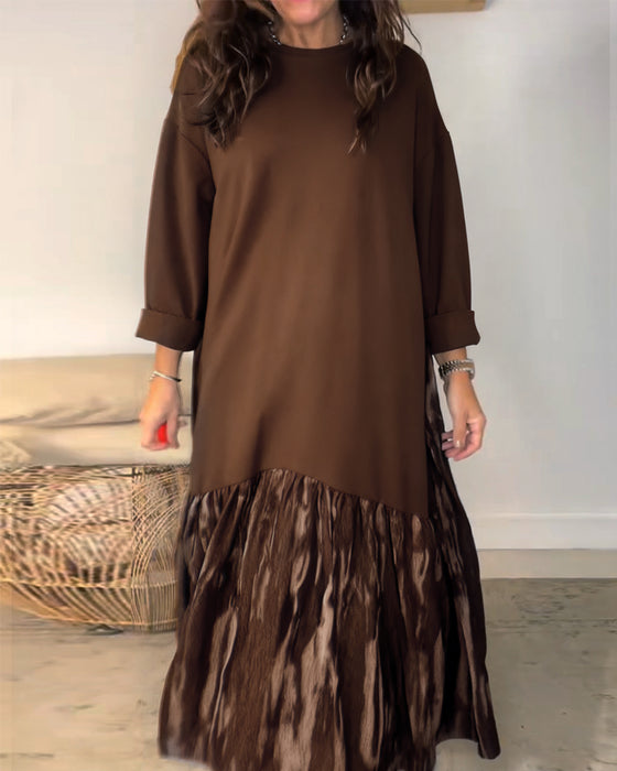 Klänning Rund Halsringning Oregelbunden Lappverkstryck