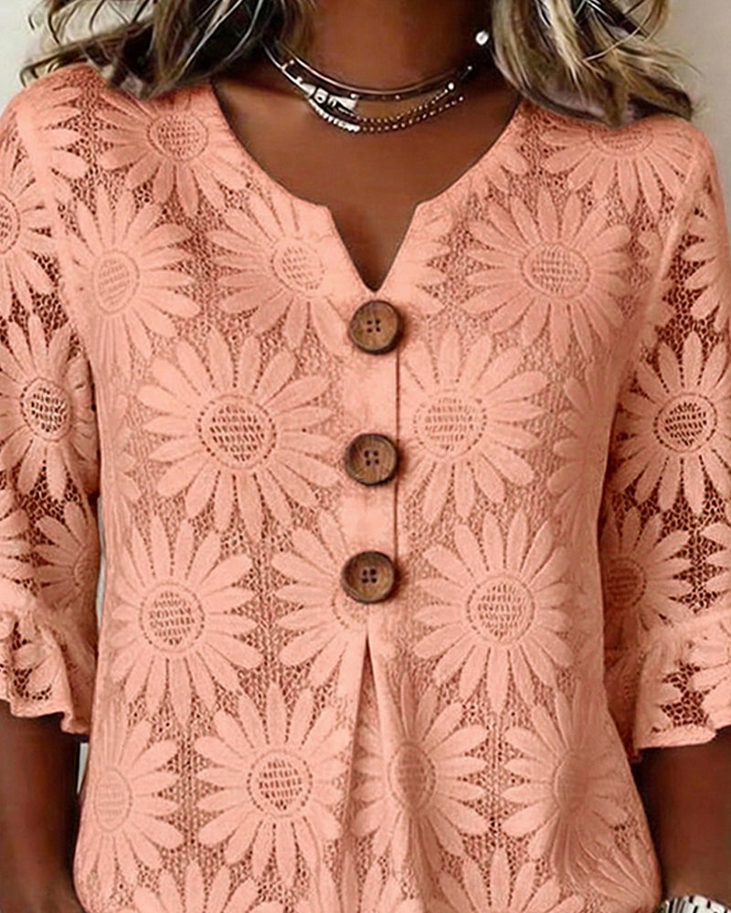 Blus Med Ruffle-Mönster Och Volangärmar