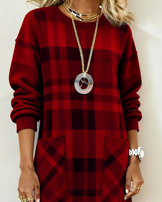 Klänning Rutigt Tryck Ficka Shift