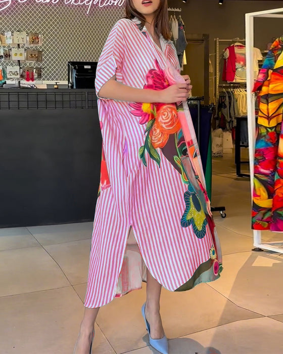 Vertikal randig blus med karaktärstryck i lapel