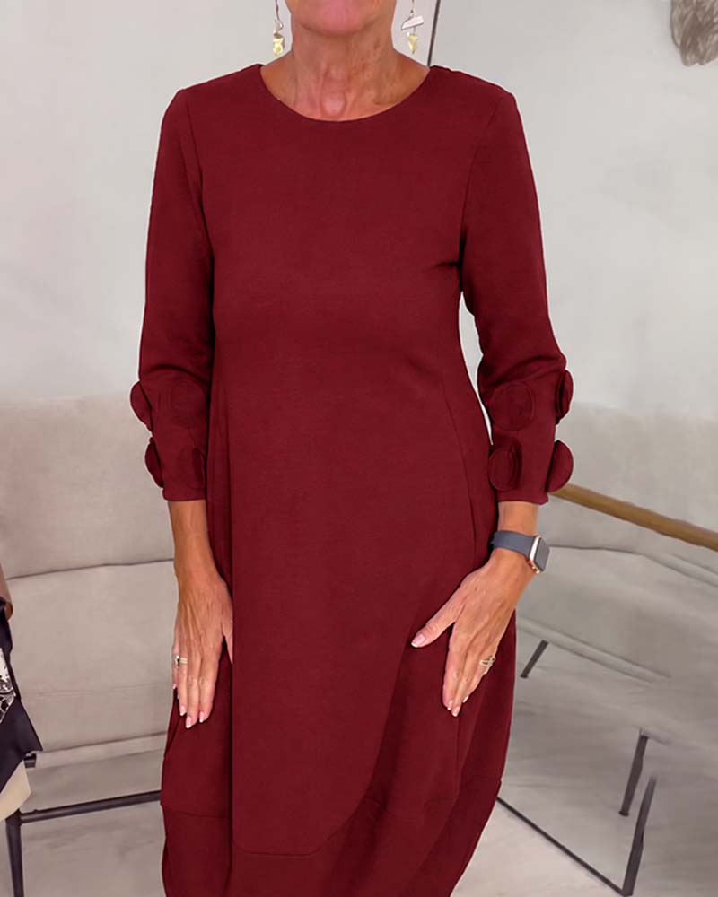 Klänning Rundhalsad Loose Fit Draperad Casual