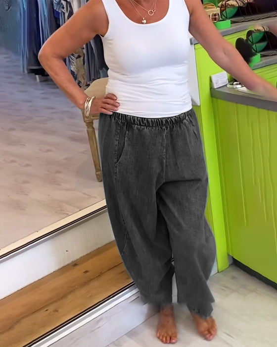 Jeans Med Resårmidja I Avslappnad Stil