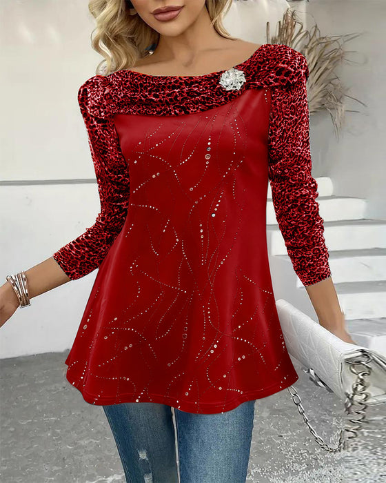 Långärmad Topp Med Leopardmönster