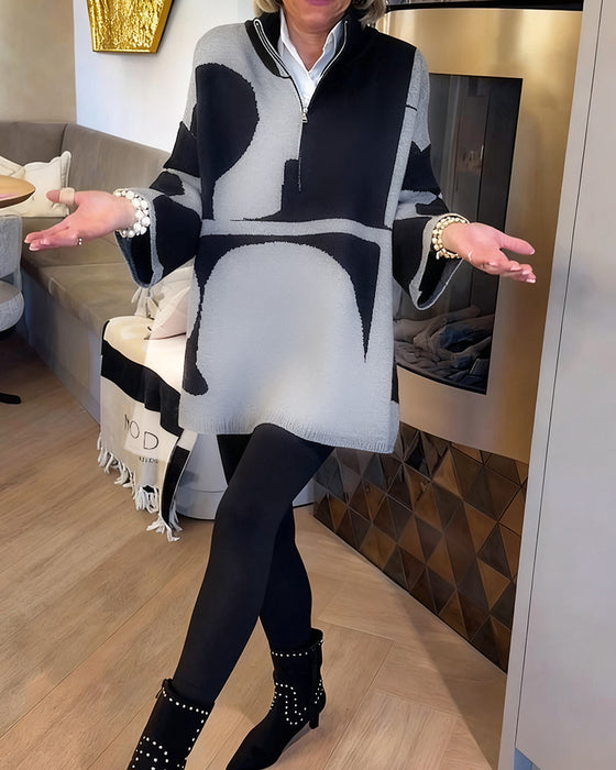 Pullover Med Halvdragkedja Och Modernt Ståkrage