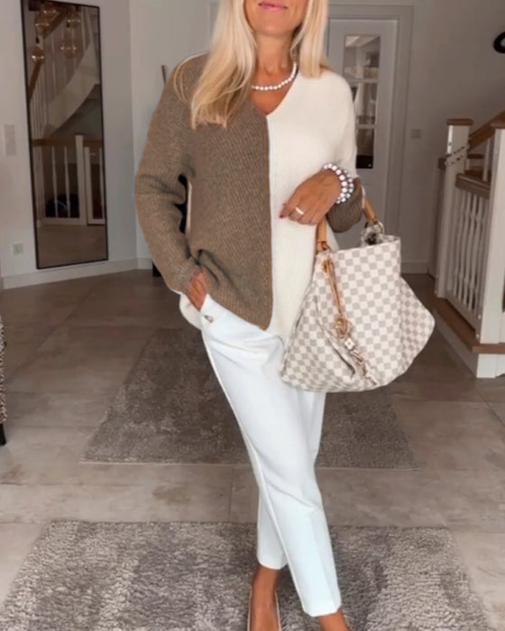 V-ringning färgblocktröja