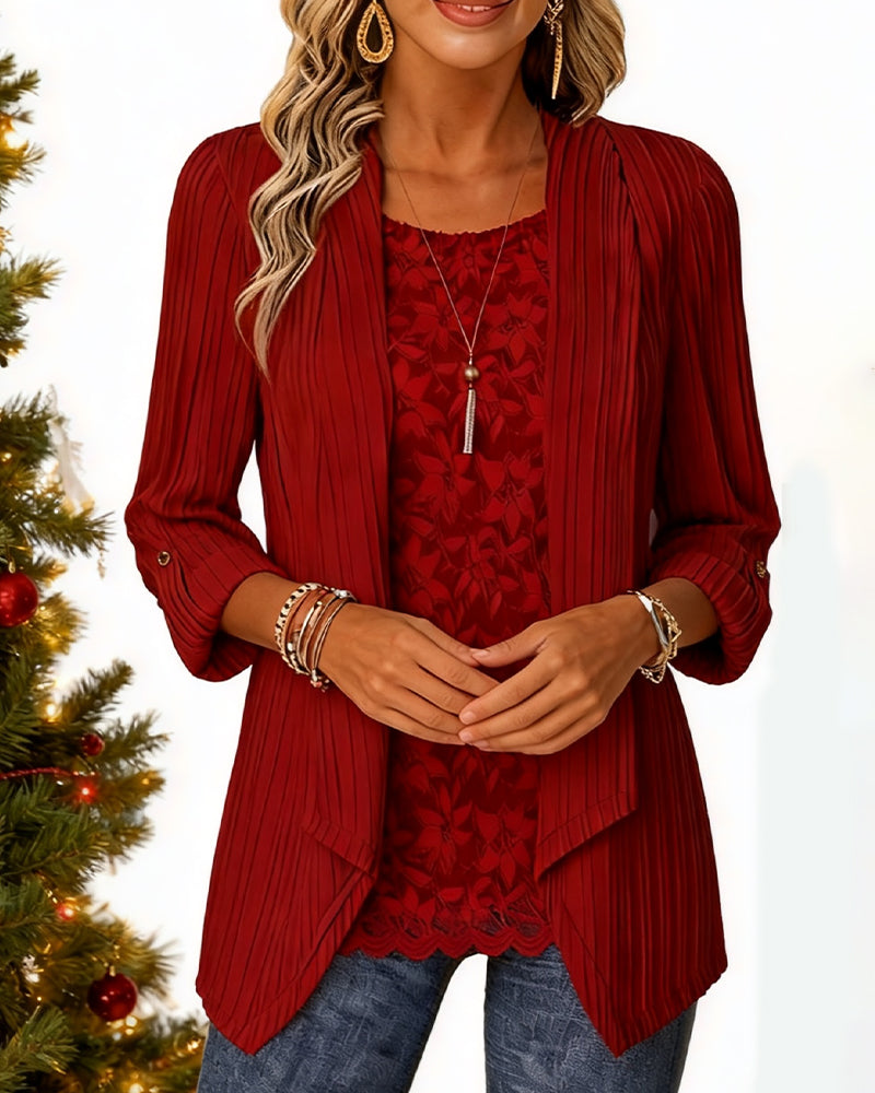 Ribbad Topp Med Faux Tvådelad Look Och Lappverk