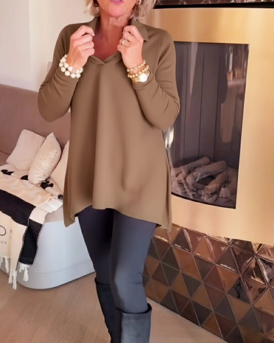 Oregelbunden Krage Långärmad Topp