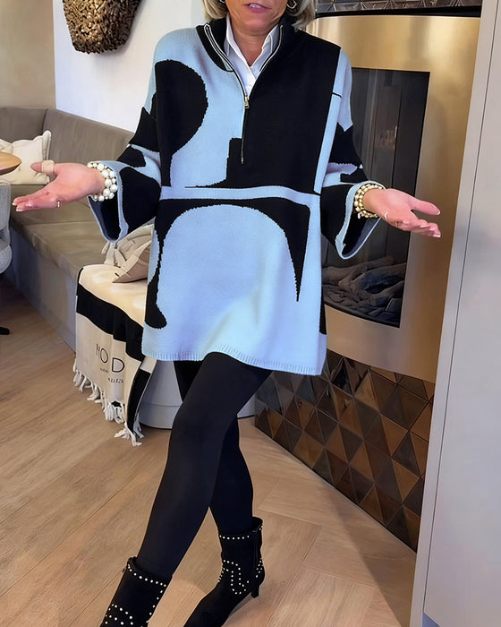 Pullover Med Halvdragkedja Och Modernt Ståkrage