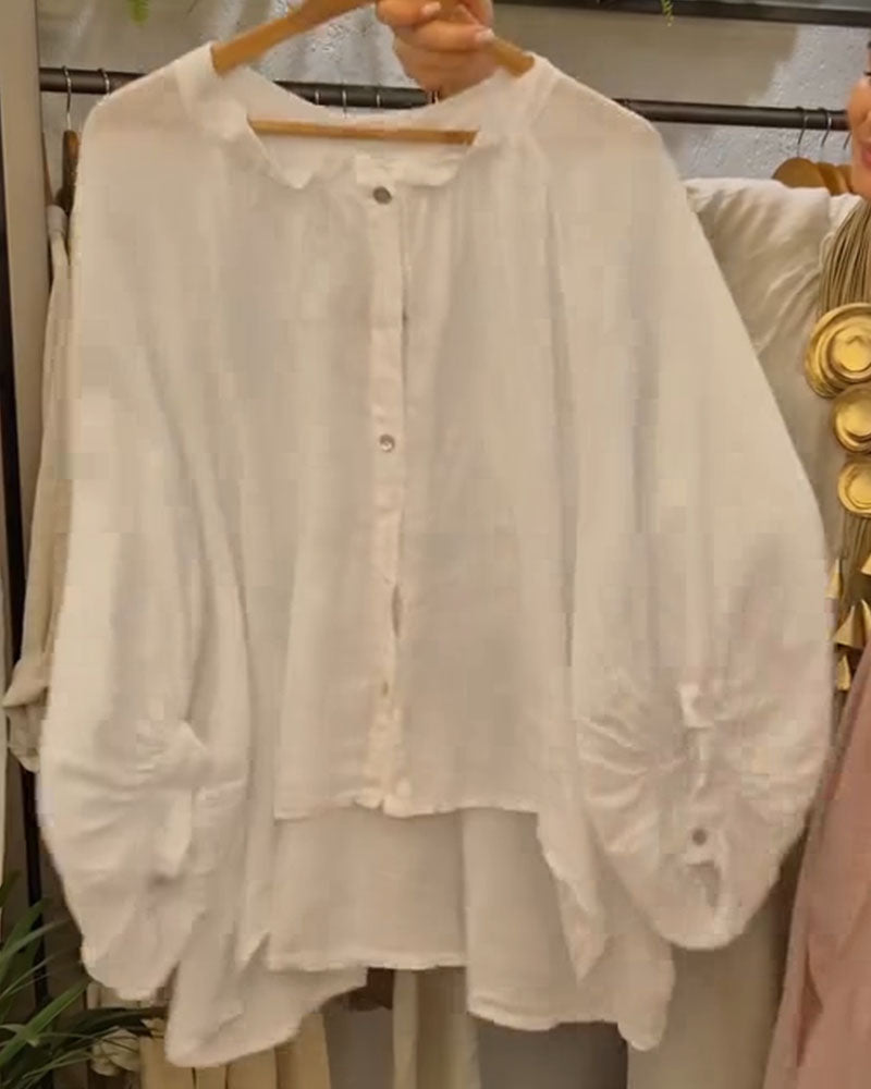 Blus Puff Ärm Linne Lös Passform