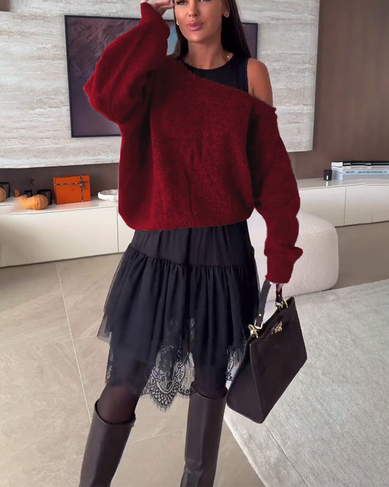 Avaxlad Lössittande Tröja & Spetsfåll Klänning