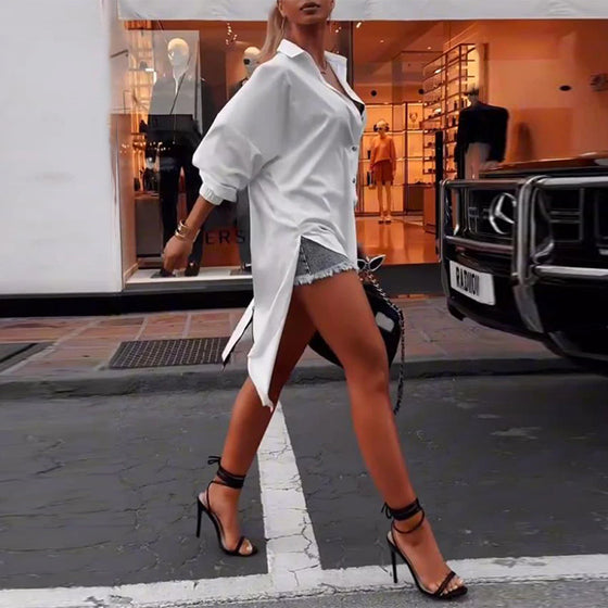 Enfärgad casual skjorta med lapel slits