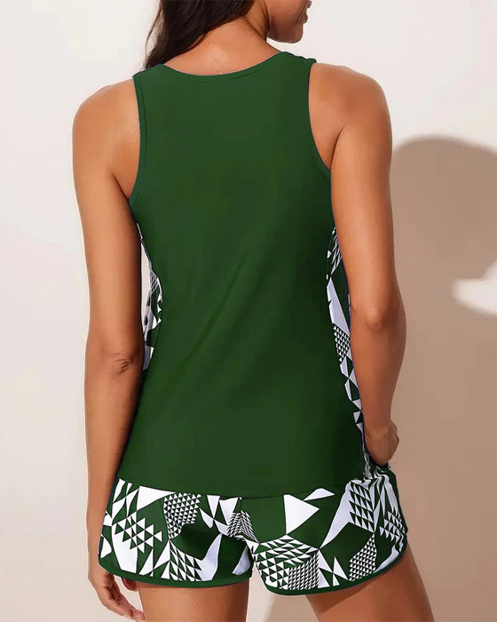 Badklänning Tanktop Geometrisk Tryck Tvådelad