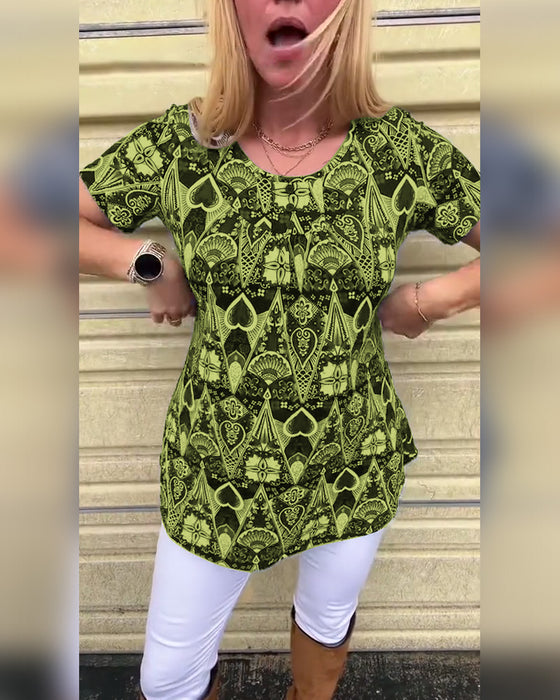 T-shirt med rund hals och tryck i retrostil