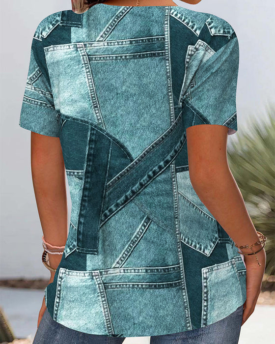 Blus Vintage Denim Kontrast Uthålig