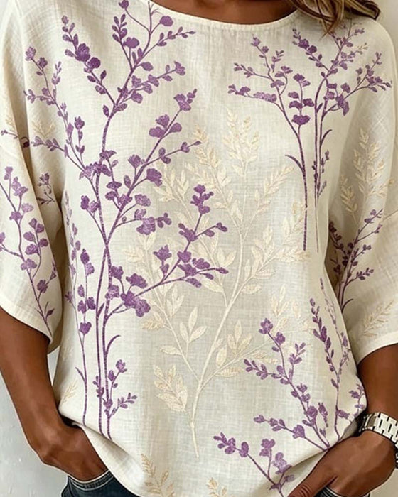 Blus Rund Hals Patchwork Löss