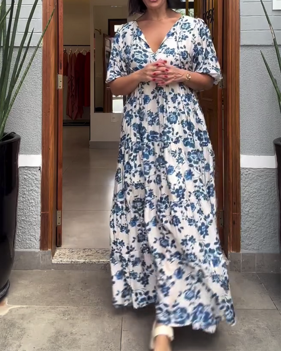 Klänning Kortärmad Blommig Tryck