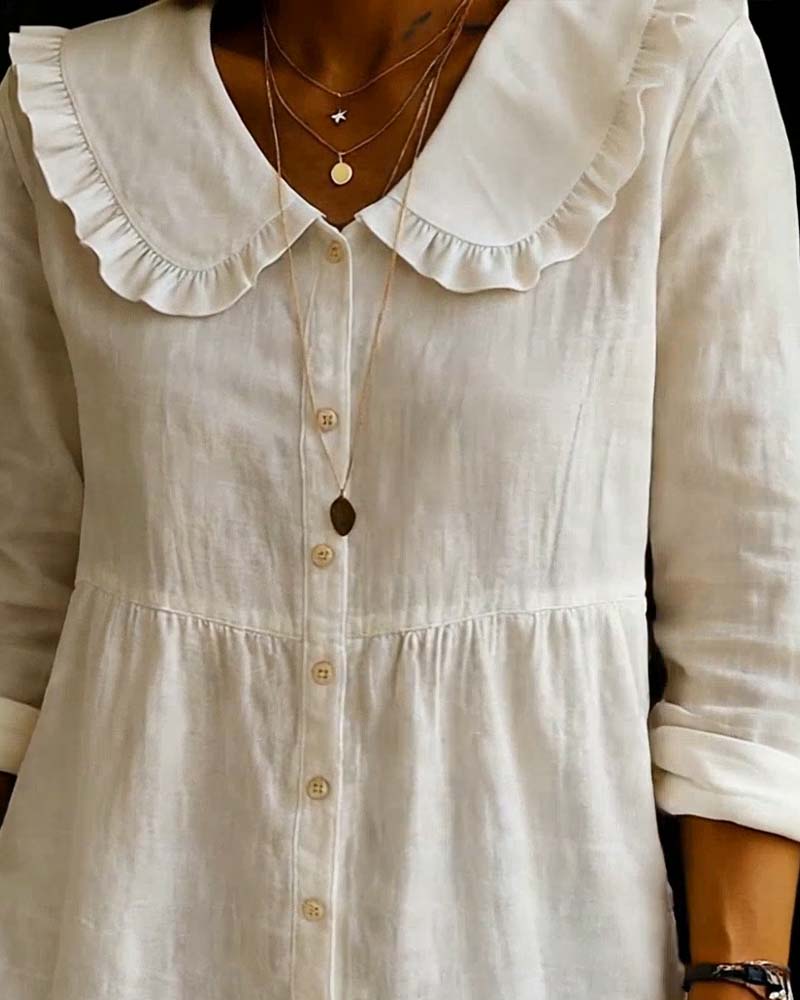 Skjorta Peter Pan Krage Skogskärna Enfärgad