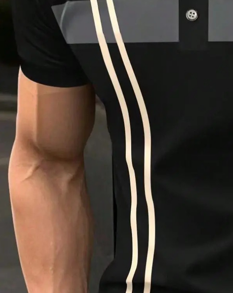 T-shirt Herr Randig Kontrastbindning Polotröja, Casual Kort Ärm Sommar