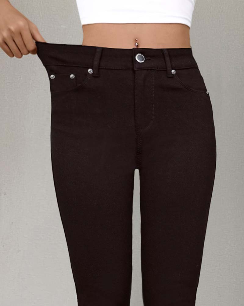 Byxa Kvinnors Ficka Enfärgad Slimmad Casual