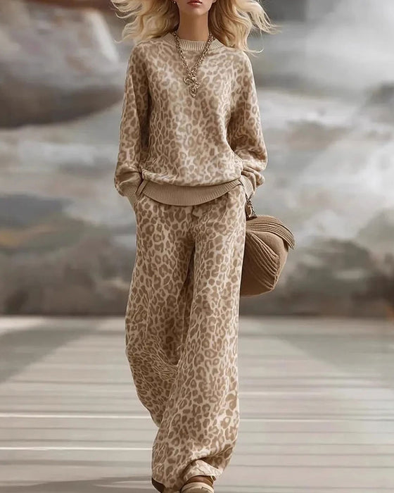 Set Lång Ärm Långa Byxor Leopard