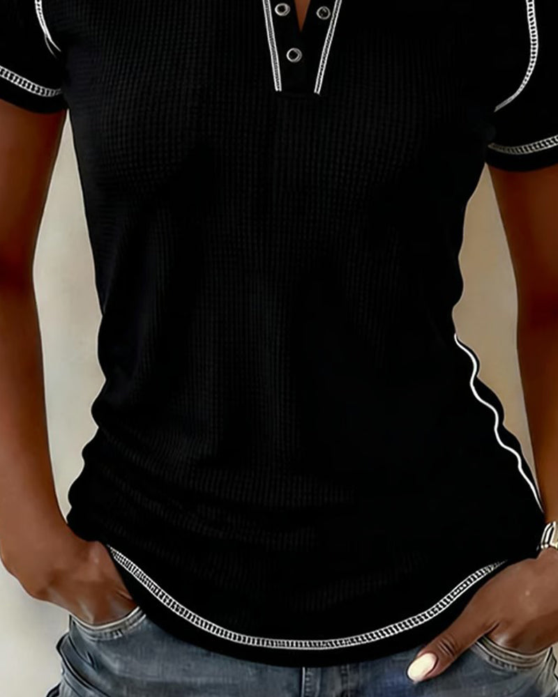 T-Tröja Våffelstickad Henley