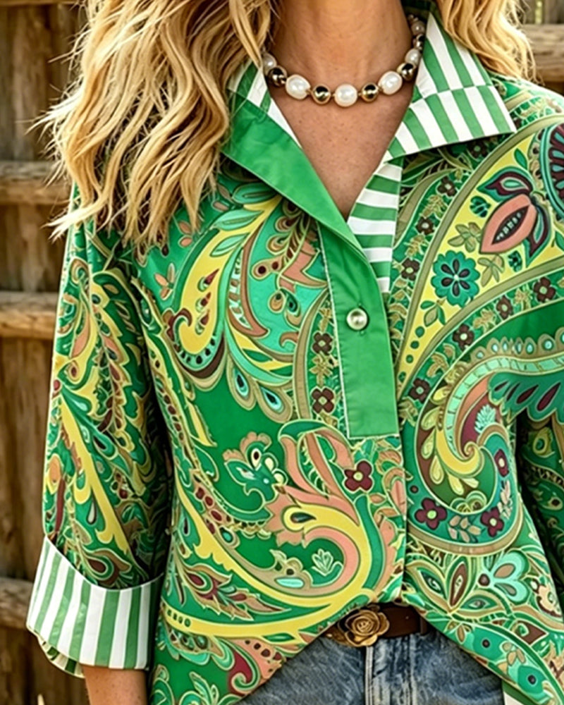Blus Patchwork Blommig Tryck Casual
