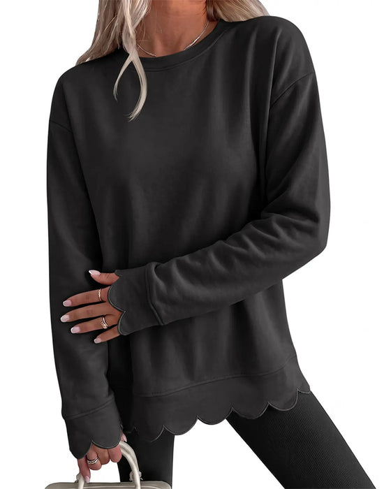 Sweatshirt Scallop Trim Avslappnad