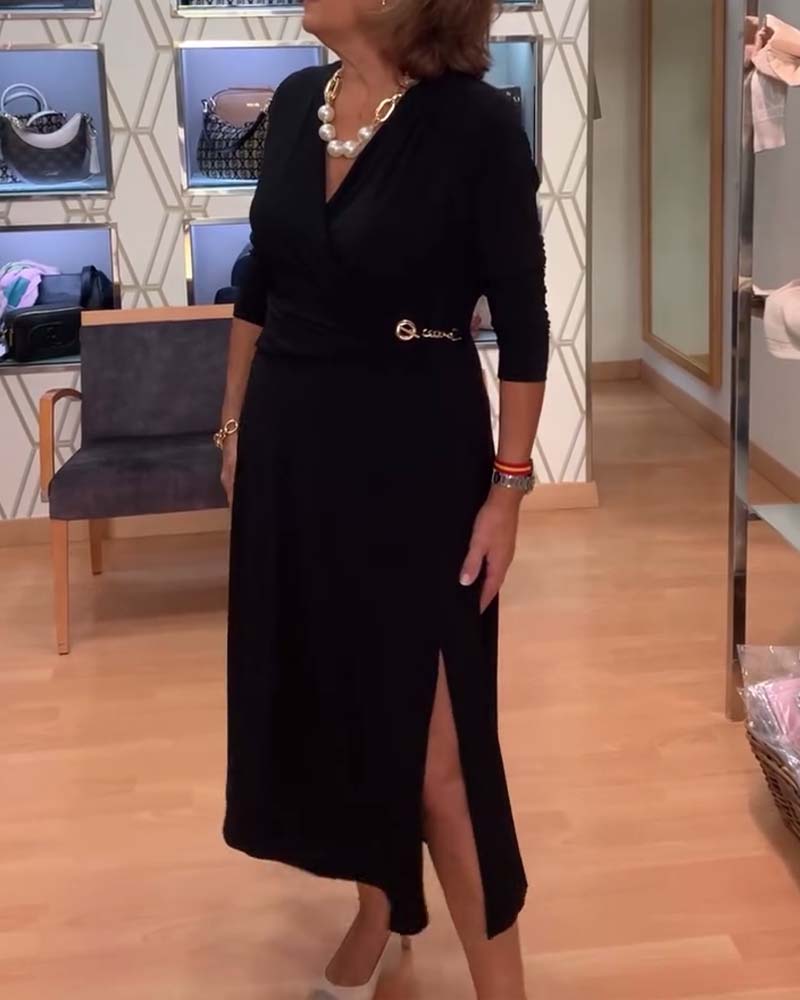 V-ringning Smalpassad Midjeslit Klänning