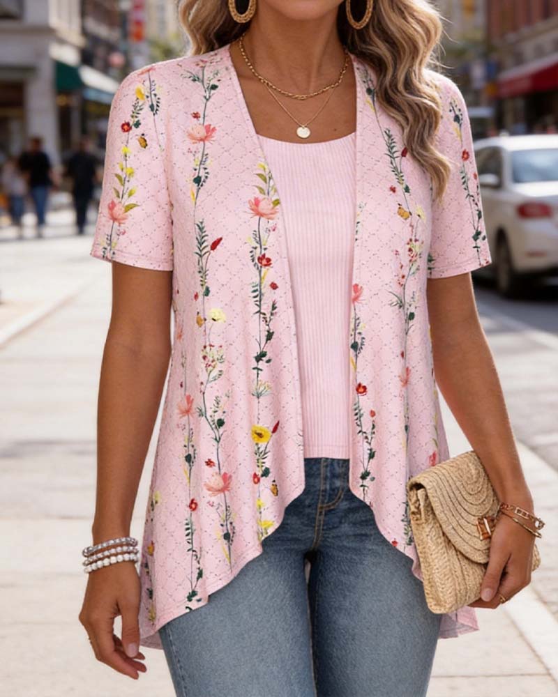 Blus Falsk Två Delar Blommig