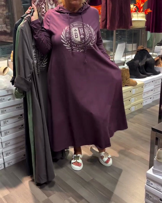 Klänning Med Huva Tryckt Sweatshirt