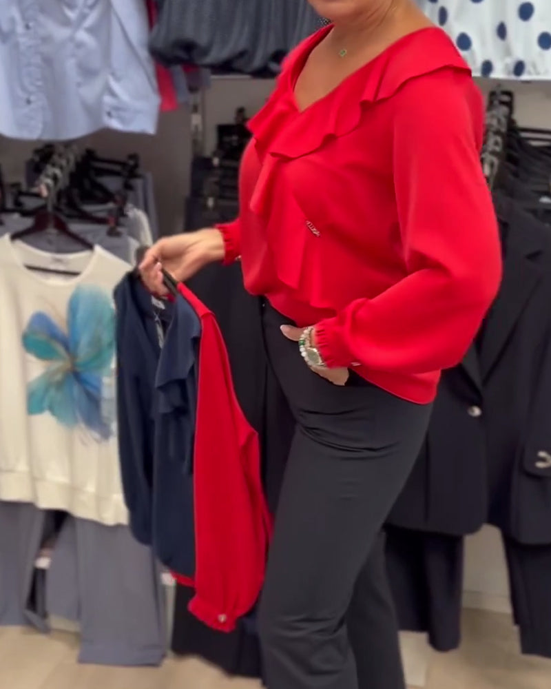 Blus Mode Röd Rynkad