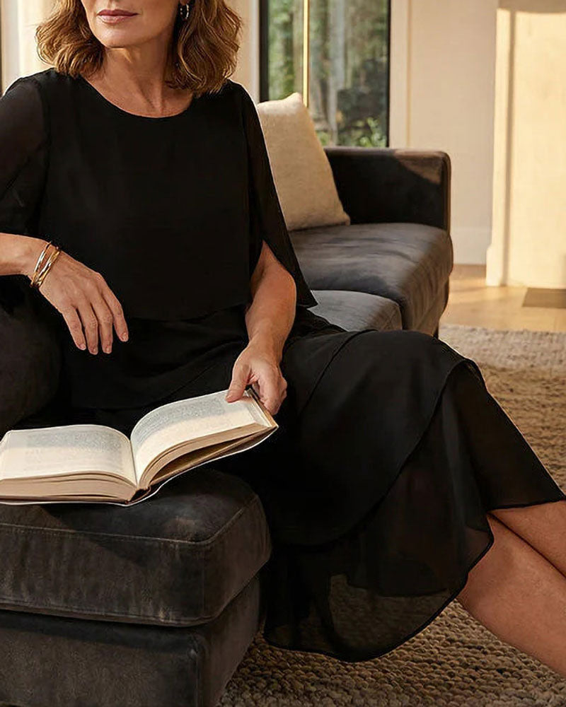 Klänning Lössittande Rund Halsringning Kaka