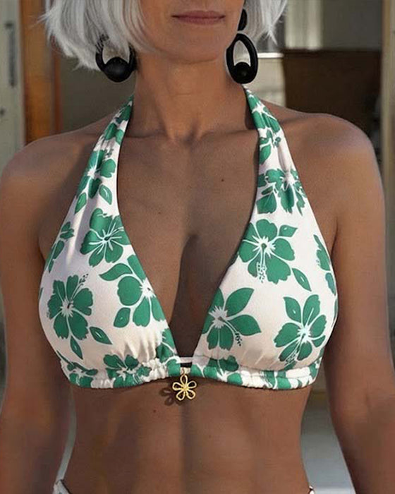 Bikini Hibiskus Tryck Halter