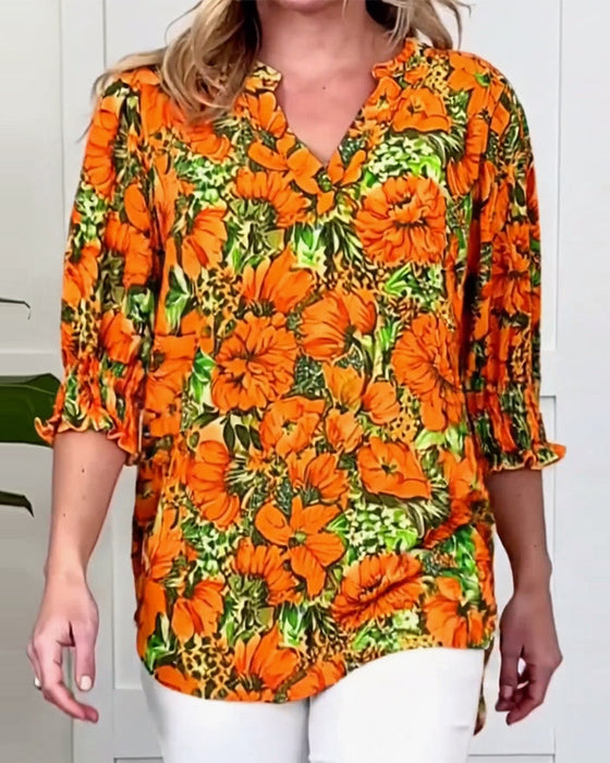 Blus Kort Ärm Modern Blommig
