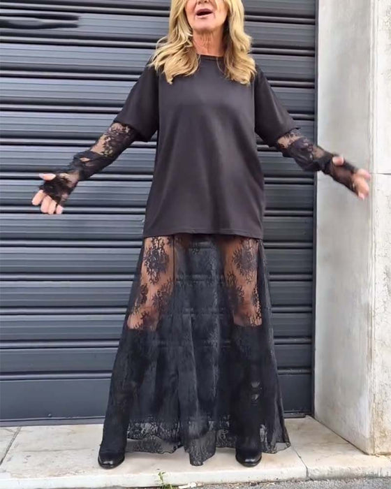 Tvådelat set - enfärgad T-shirt och spetskjol