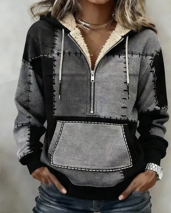 Hoodie Med Halvblås Och Ficka