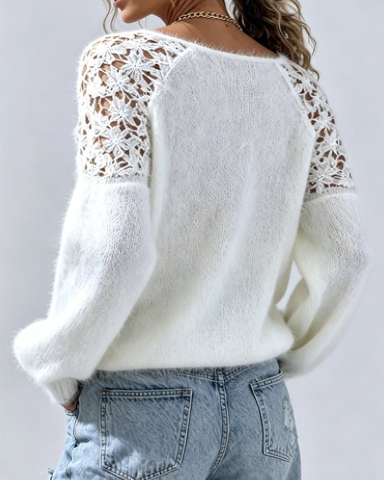 Pullover Med Urklipp Spetsdetalj Och Patchwork
