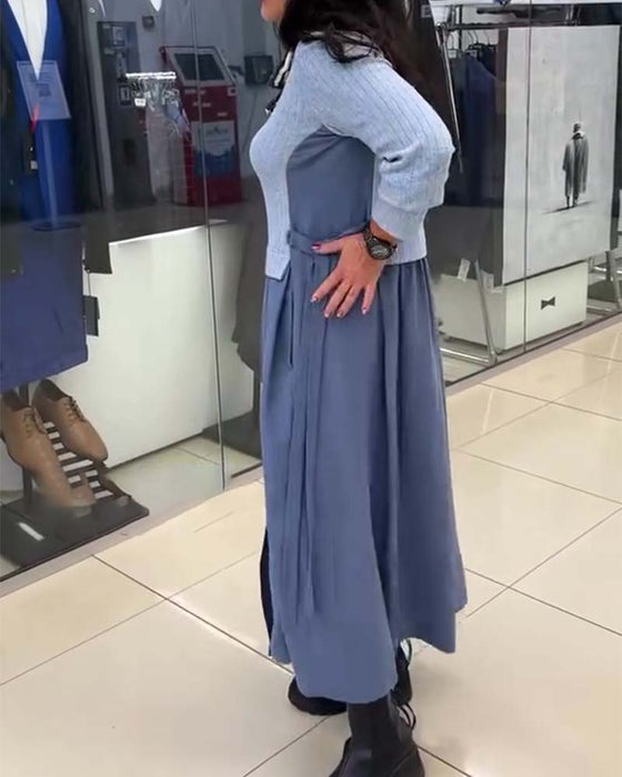 Klänning Casual Färgblocker Rundringning