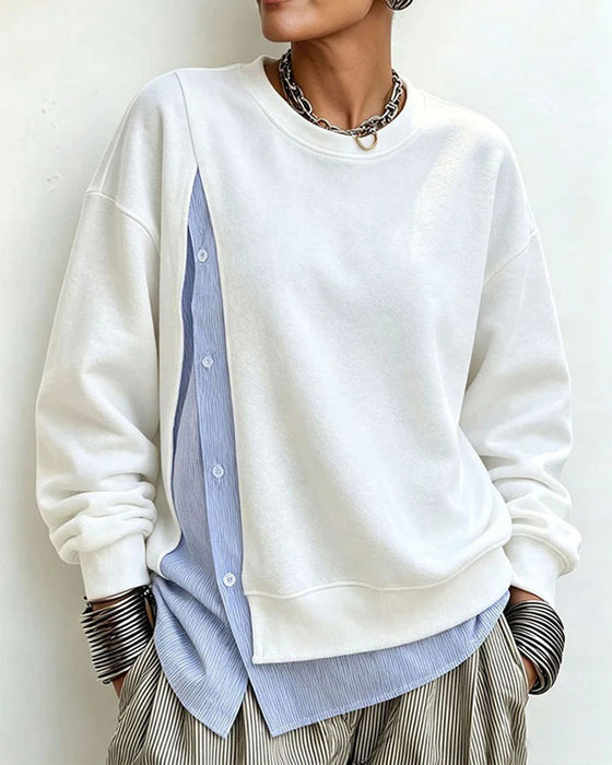 Sweatshirt Mock Skiktad Patchwork Runda Halsen
