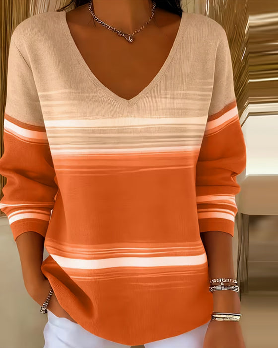 Pullover Gradient Rand V-Hals Lång Ärm
