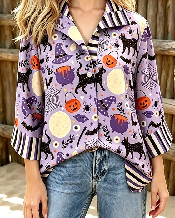 Blus Slag Knapp Rand Halloween